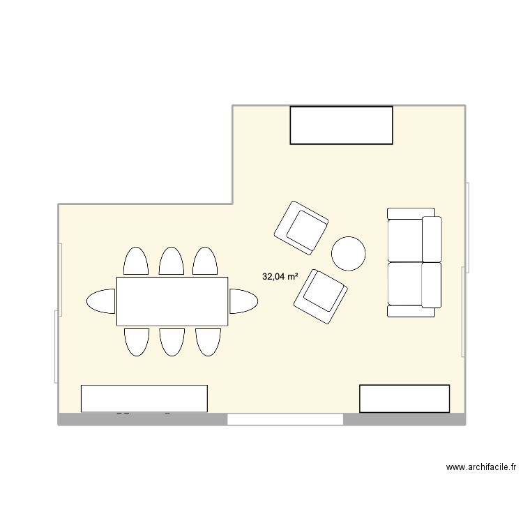 salon. Plan de 1 pièce et 32 m2