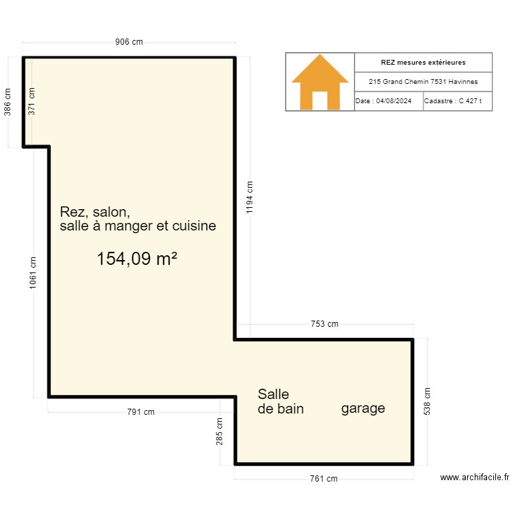 bea. Plan de 1 pièce et 154 m2