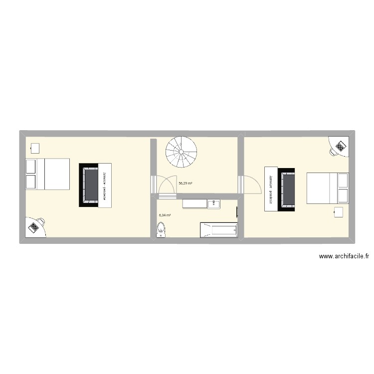 Étage . Plan de 2 pièces et 63 m2