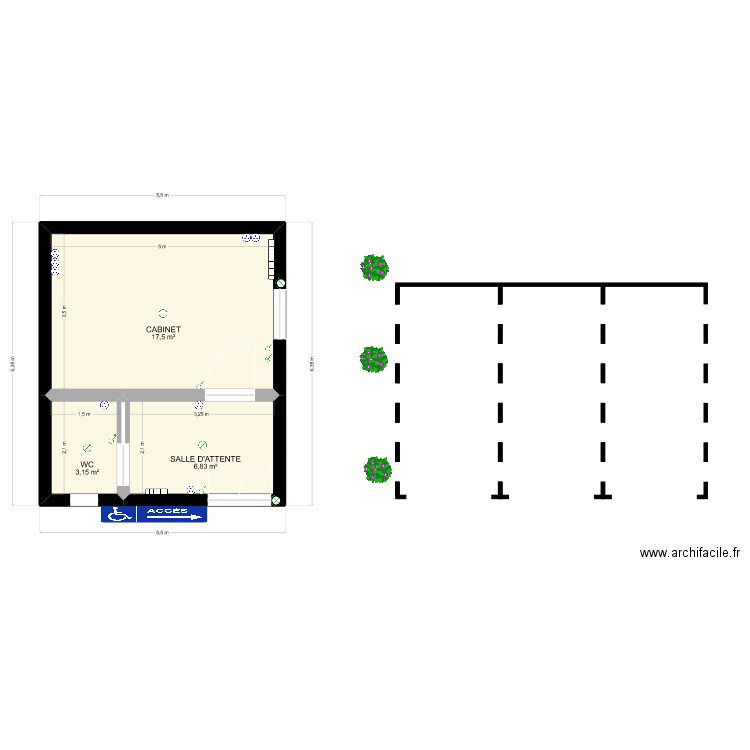 LOCAL PROFESSIONNEL. Plan de 3 pièces et 27 m2