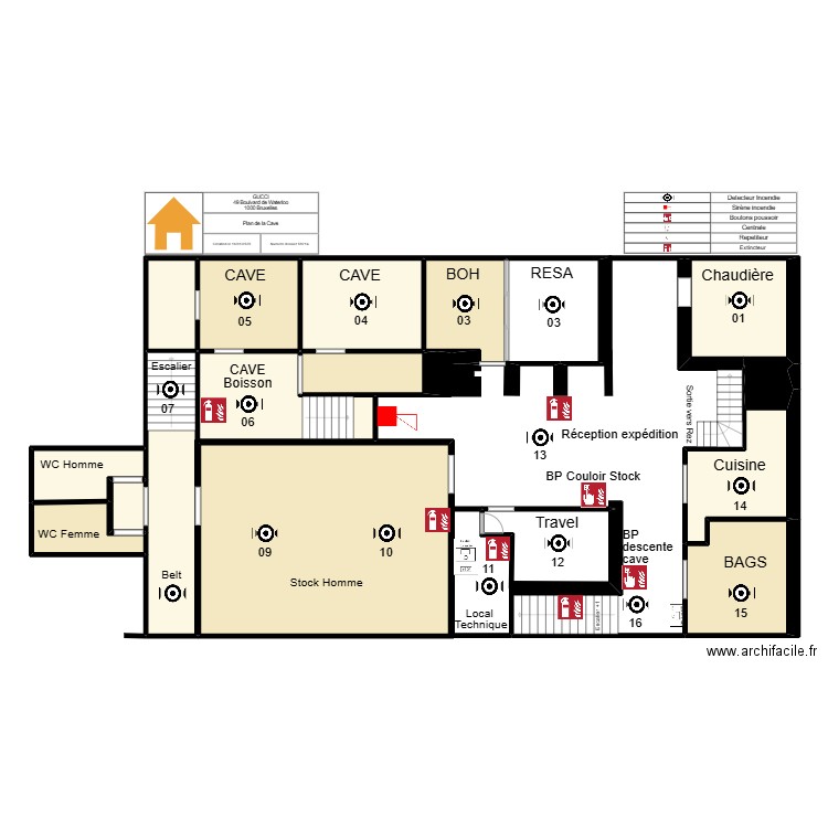 PLAN IMPLANTATION CAVE GUCCI. Plan de 14 pièces et 152 m2