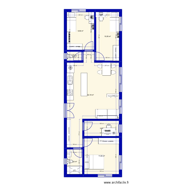 Ferrieres sur ariege. Plan de 7 pièces et 74 m2