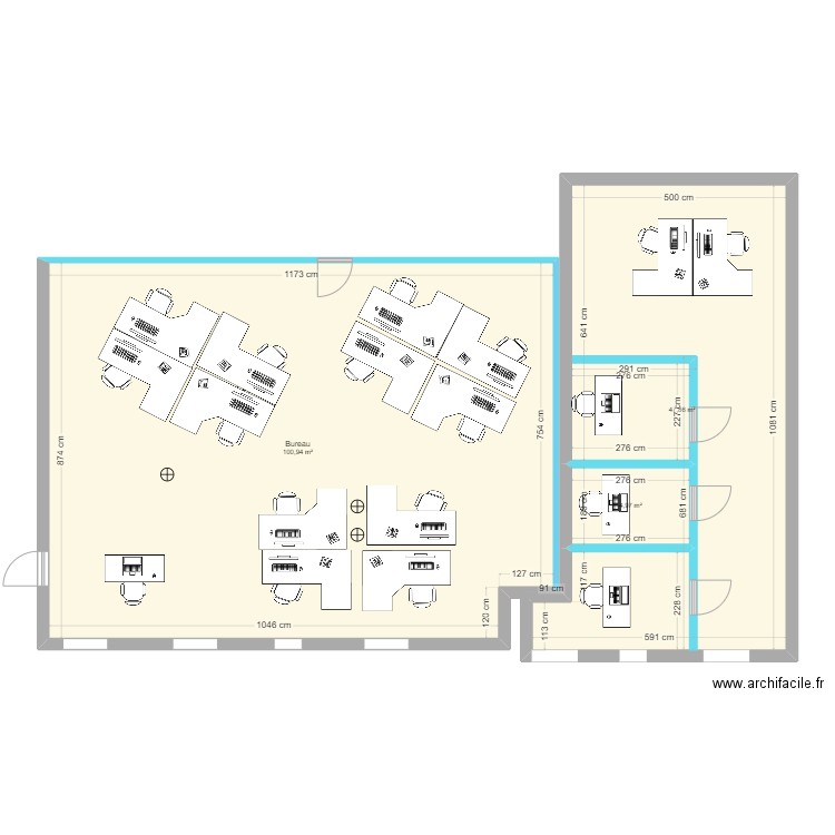 SAAD open space V3. Plan de 3 pièces et 154 m2