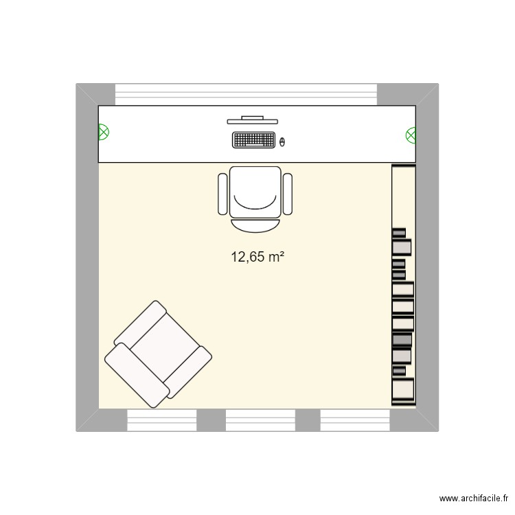 bureau. Plan de 1 pièce et 13 m2