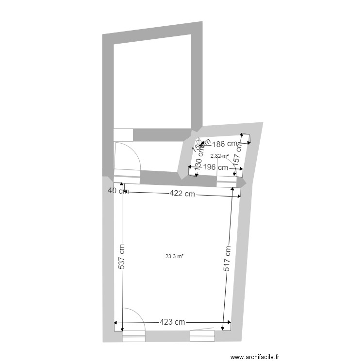 WAVRE1 Nuit et jour. Plan de 2 pièces et 26 m2