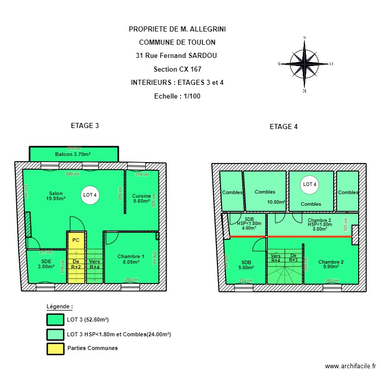 ALLEGRINI ETAGE 3-4 LOT 4. Plan de 16 pièces et 89 m2