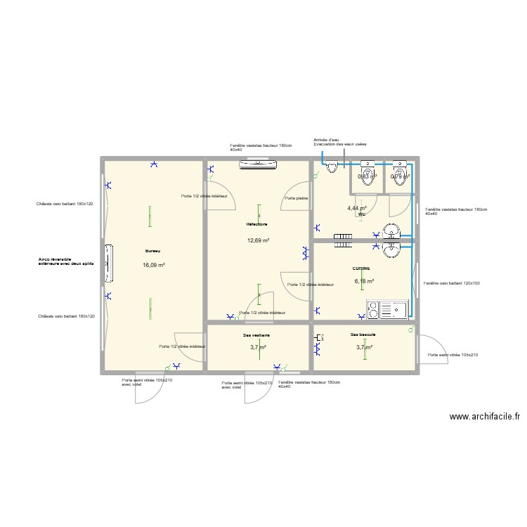 Ferme de Waremme. Plan de 7 pièces et 49 m2