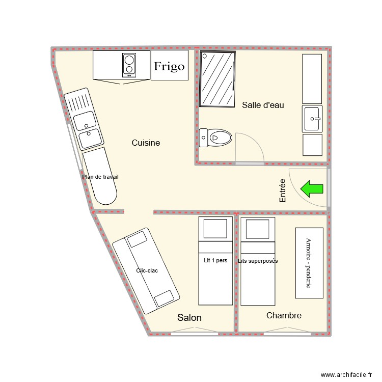 102 francois charles. Plan de 3 pièces et 28 m2