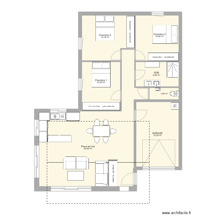 LE MONNIER. Plan de 7 pièces et 100 m2