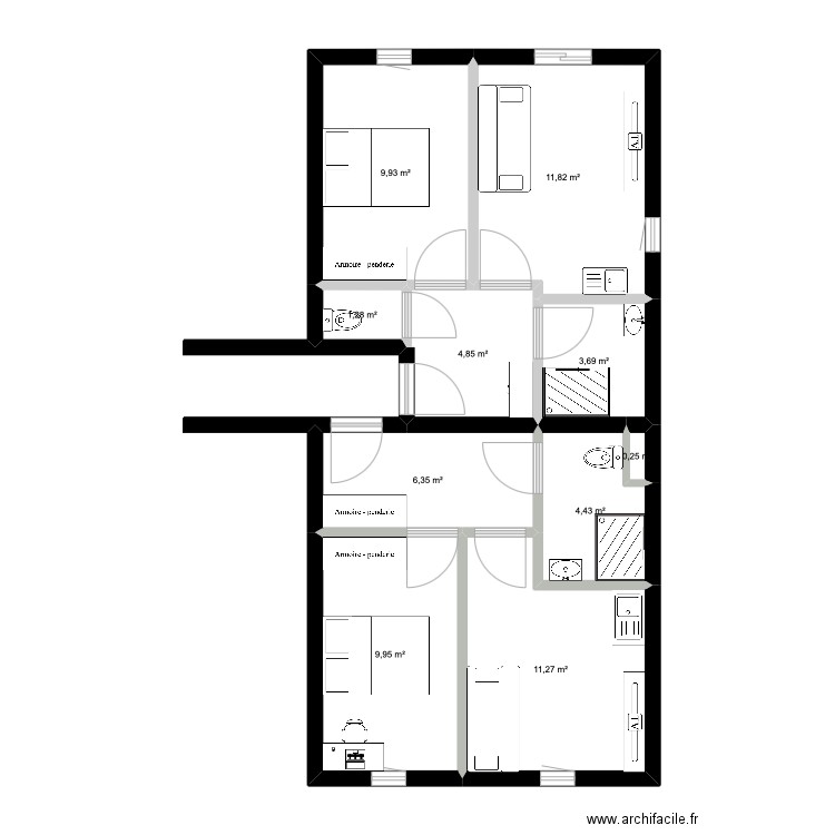 projet urbain. Plan de 10 pièces et 64 m2