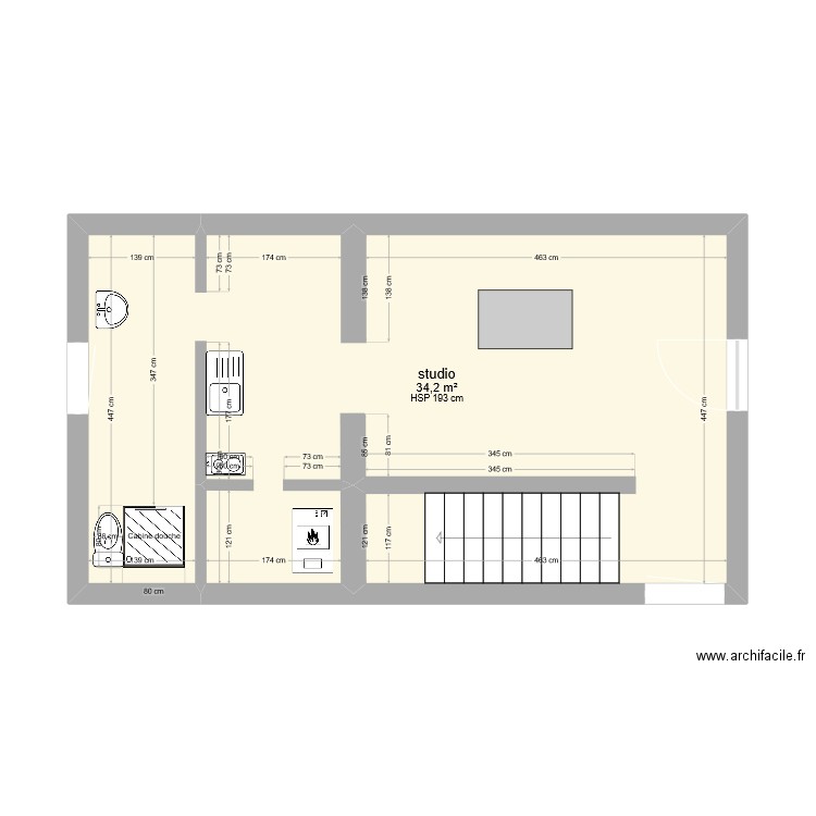 SL-maison-sous-sol-aménagement-cave-buanderie-en-studio. Plan de 1 pièce et 34 m2