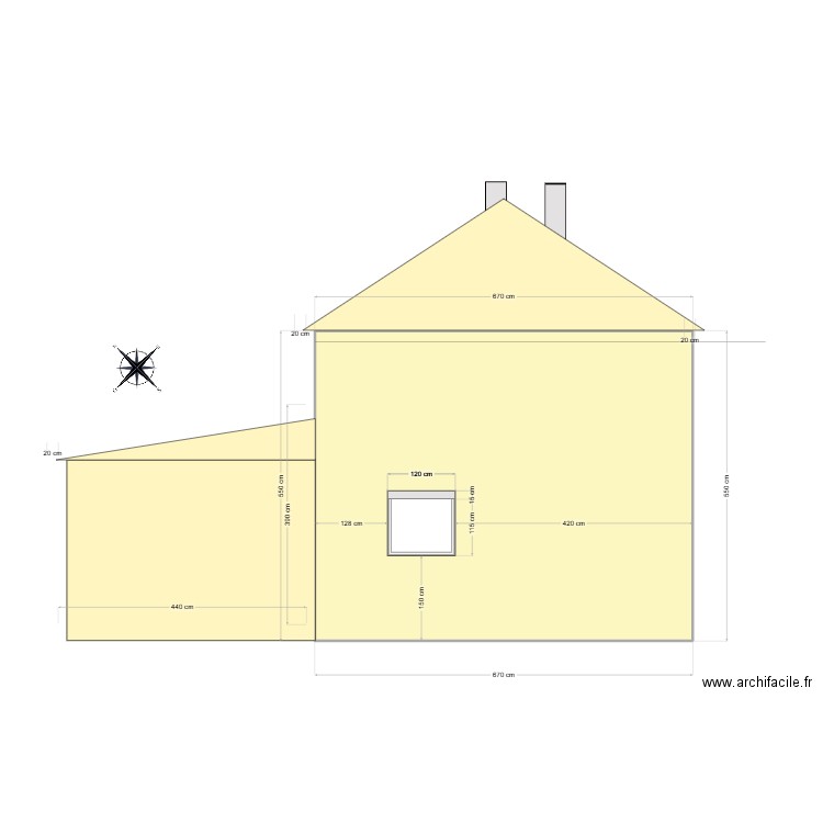 DP PLAN FACADE LATERAL OUEST SANS MODIFICATION. Plan de 1 pièce et 37 m2