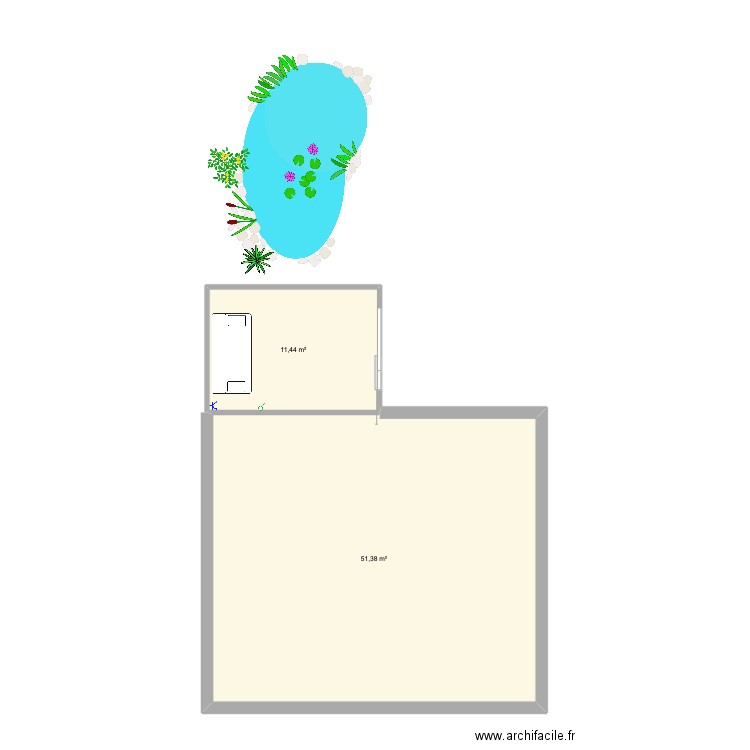 veranda. Plan de 2 pièces et 63 m2