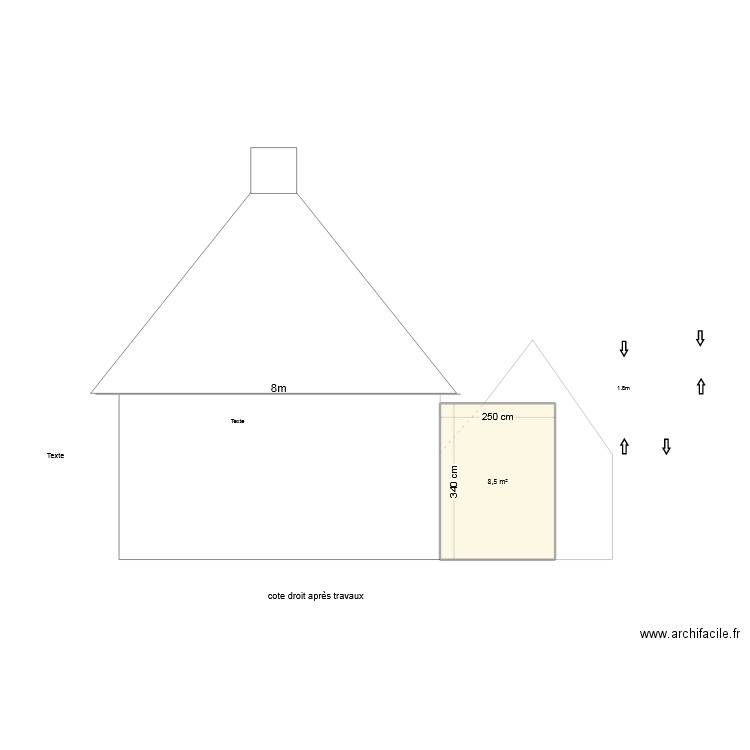 cote droit avant travaux. Plan de 1 pièce et 9 m2