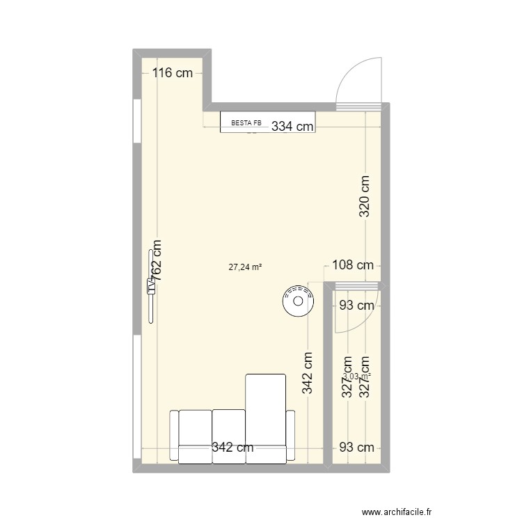 Salon modifié avec BESTA. Plan de 2 pièces et 30 m2