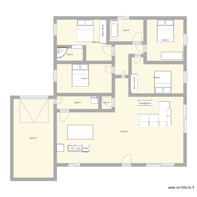 Maison Villariès. Plan de 10 pièces et 140 m2