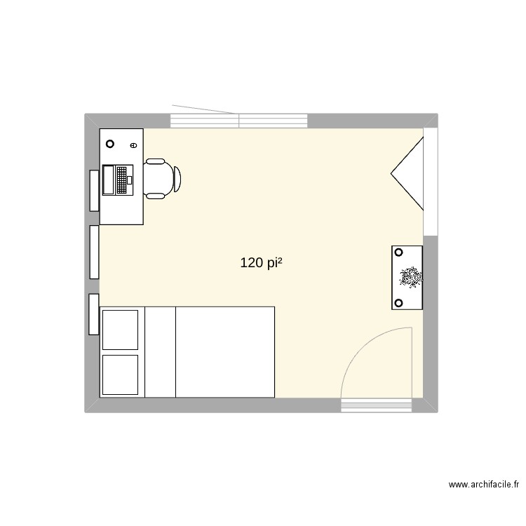 chambre en autonomie. Plan de 1 pièce et 11 m2