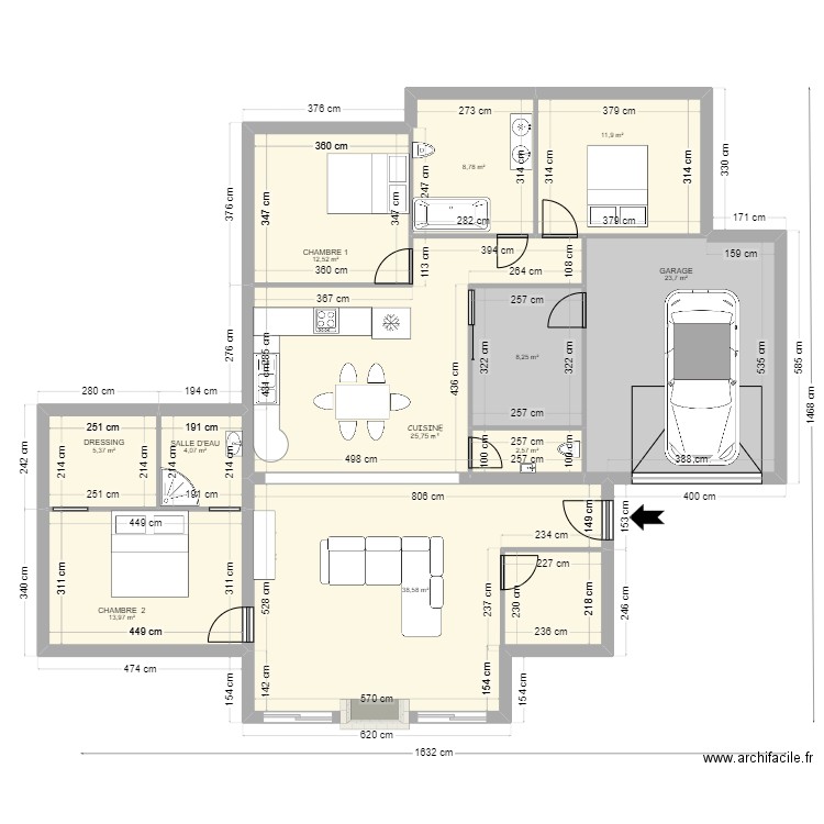 projet modifié  + cotation construction MEGANE et  ALEX. Plan de 11 pièces et 155 m2