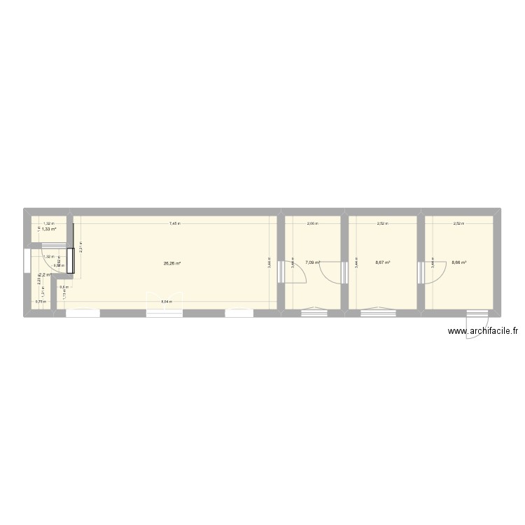 Locaux. Plan de 6 pièces et 54 m2