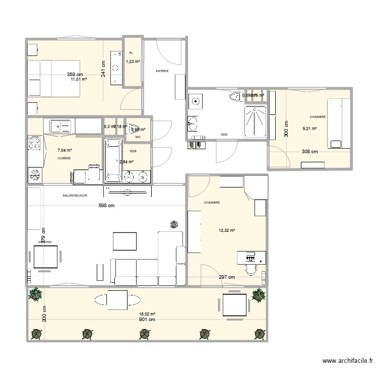 floratin. Plan de 12 pièces et 63 m2