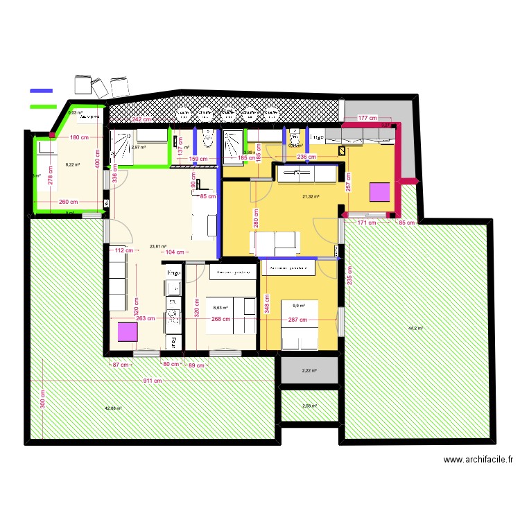 rdc gîtes luxe. Plan de 16 pièces et 184 m2