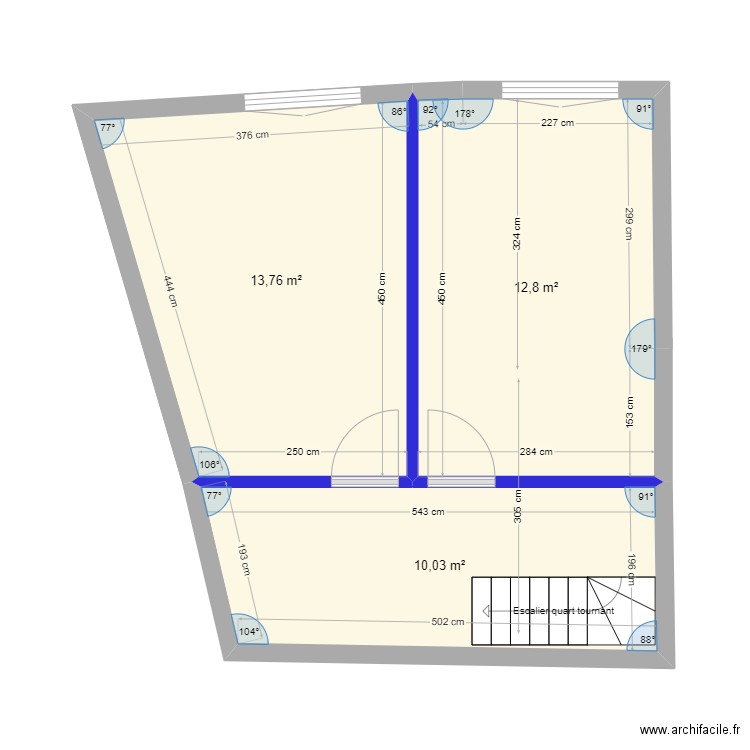 ORGON etage. Plan de 3 pièces et 37 m2