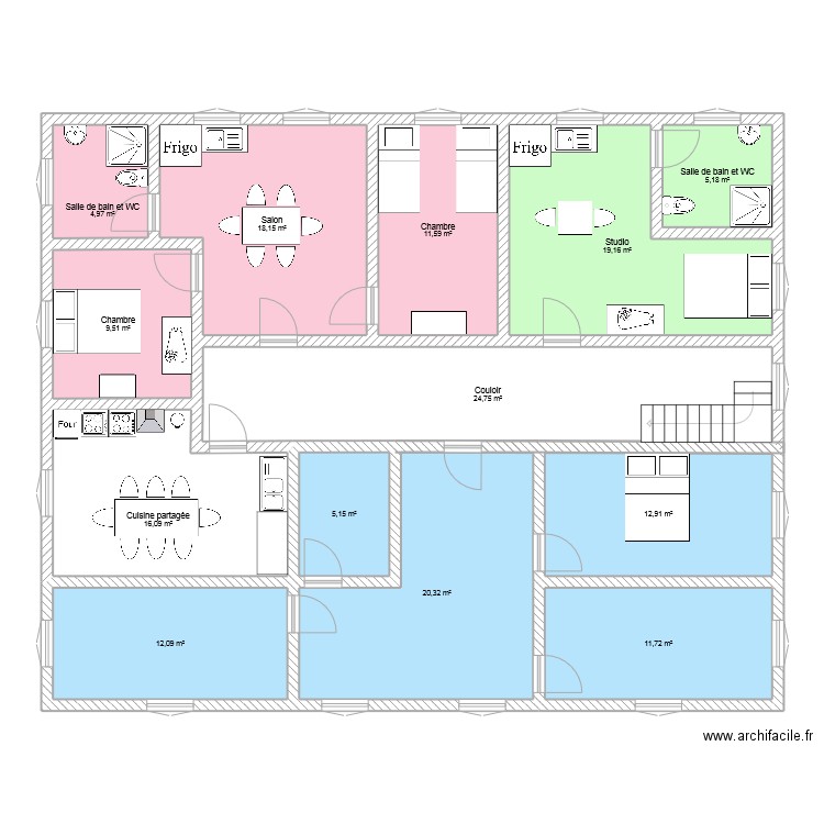 siao67. Plan de 13 pièces et 172 m2