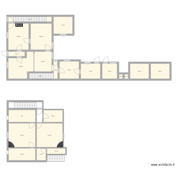 Existant. Plan de 23 pièces et 161 m2