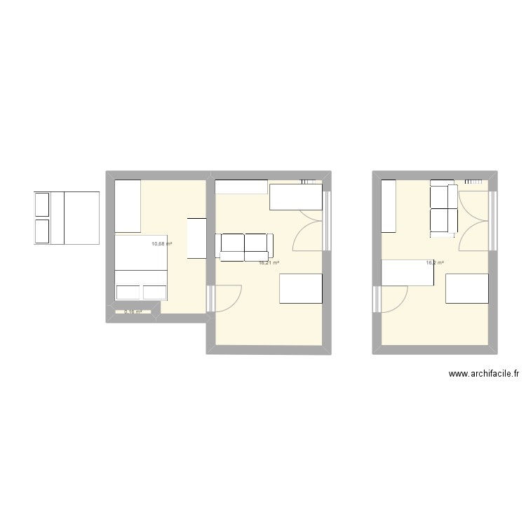 Salon. Plan de 4 pièces et 43 m2