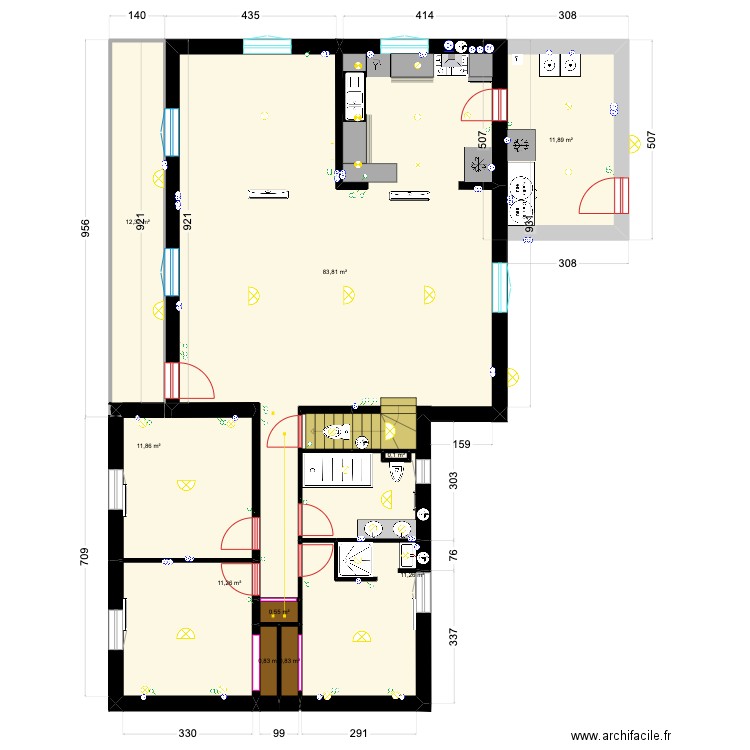 Elec Maison sans chemin. Plan de 16 pièces et 189 m2