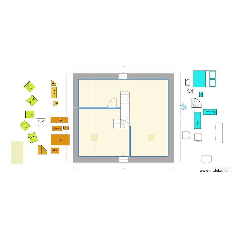 en face : essai 4 étage. Plan de 3 pièces et 54 m2