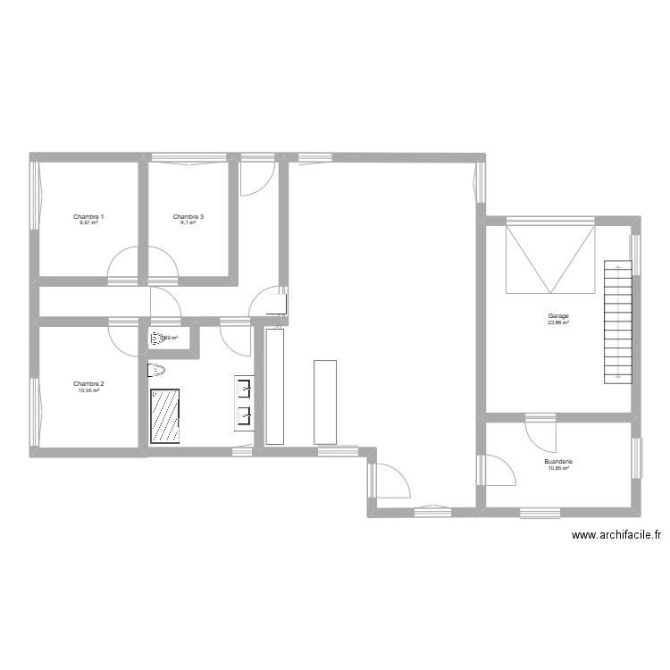 Bunga 3 ch.. Plan de 6 pièces et 64 m2