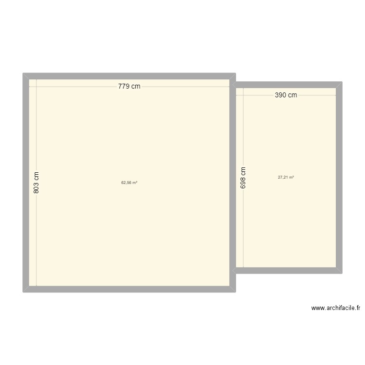 MAISON DENEE. Plan de 2 pièces et 90 m2