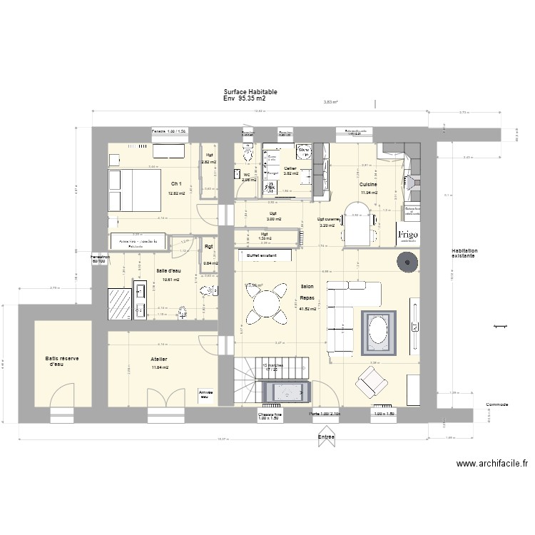 Loft Agrandissement R de C+1m Inversion TV*. Plan de 2 pièces et 118 m2