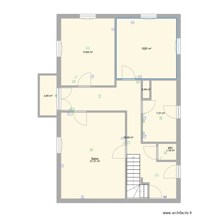 53 CDG 1st floor. Plan de 8 pièces et 79 m2