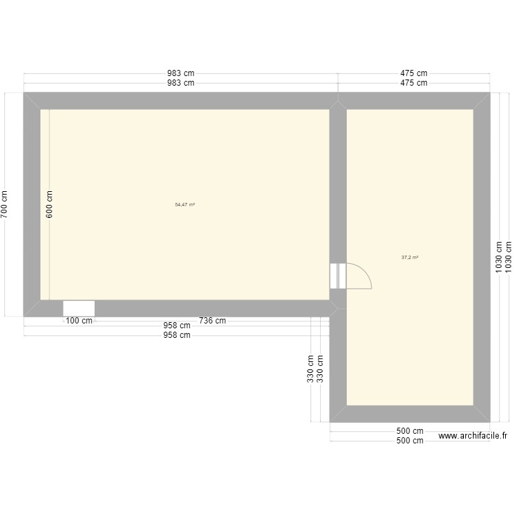 etage. Plan de 2 pièces et 92 m2