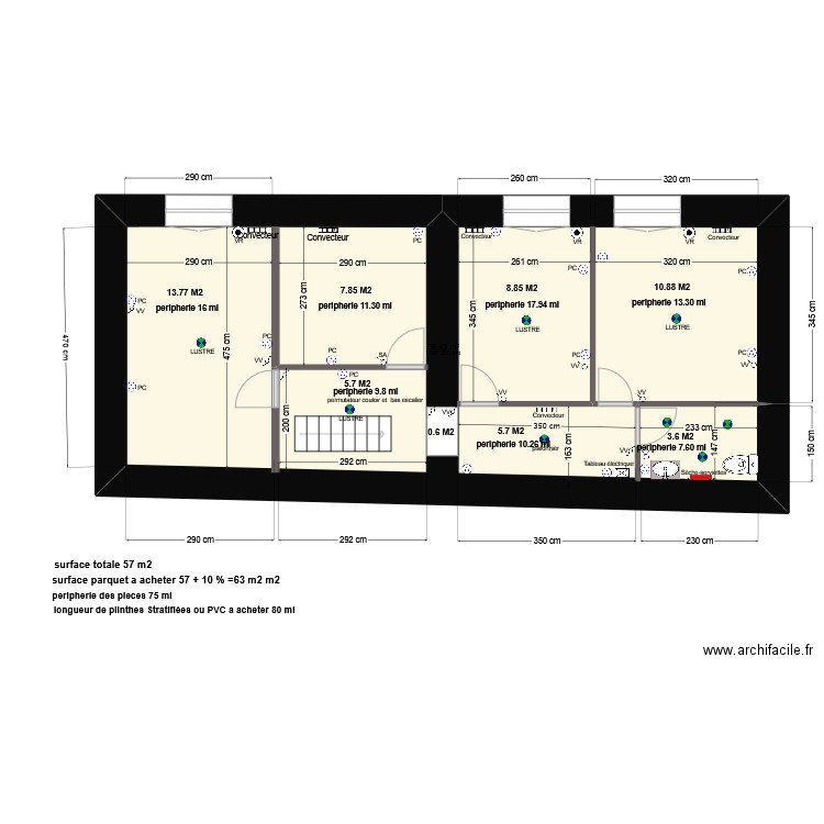 SAUYERES SURFACES PARQUET. Plan de 1 pièce et 56 m2