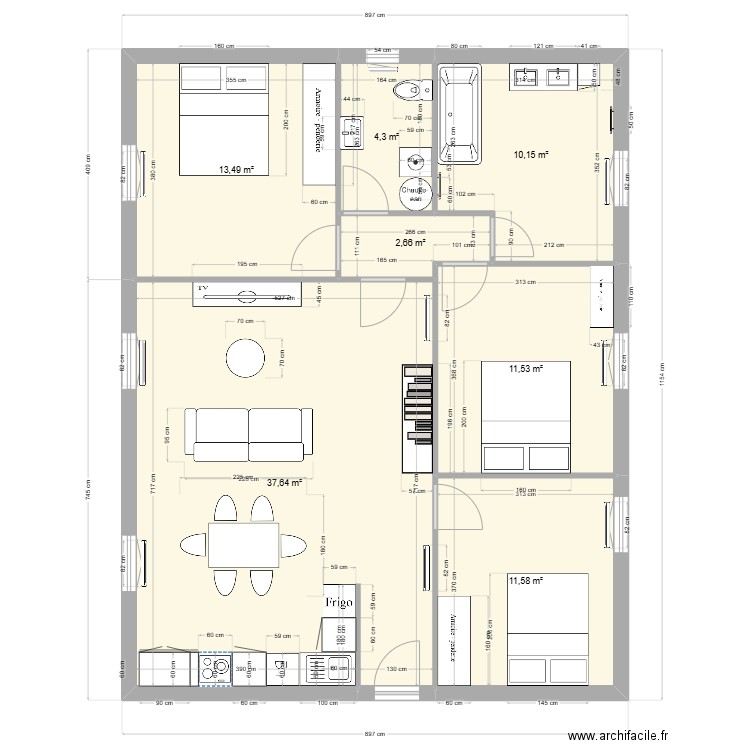 nectaire 4 bis. Plan de 7 pièces et 91 m2