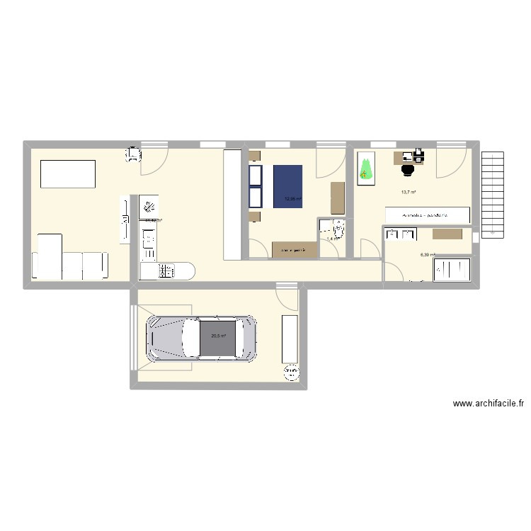 PROJET NATHALIE GERARD. Plan de 6 pièces et 96 m2