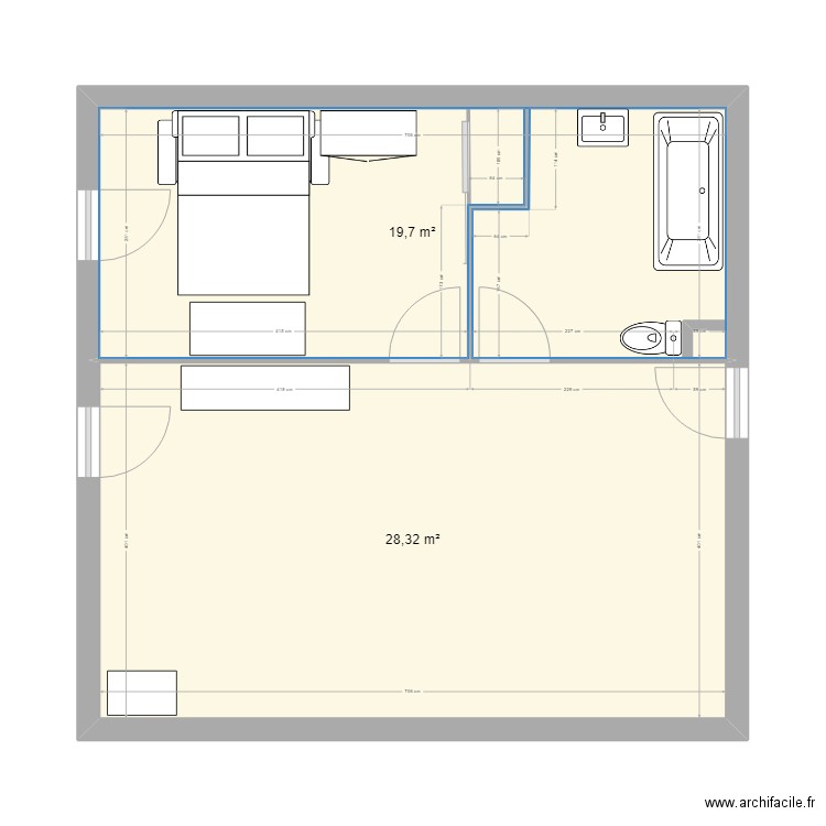 projet . Plan de 2 pièces et 48 m2