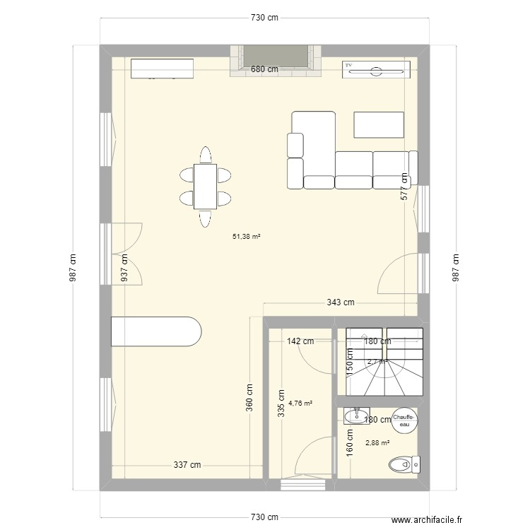 RDC La Morignée. Plan de 4 pièces et 62 m2