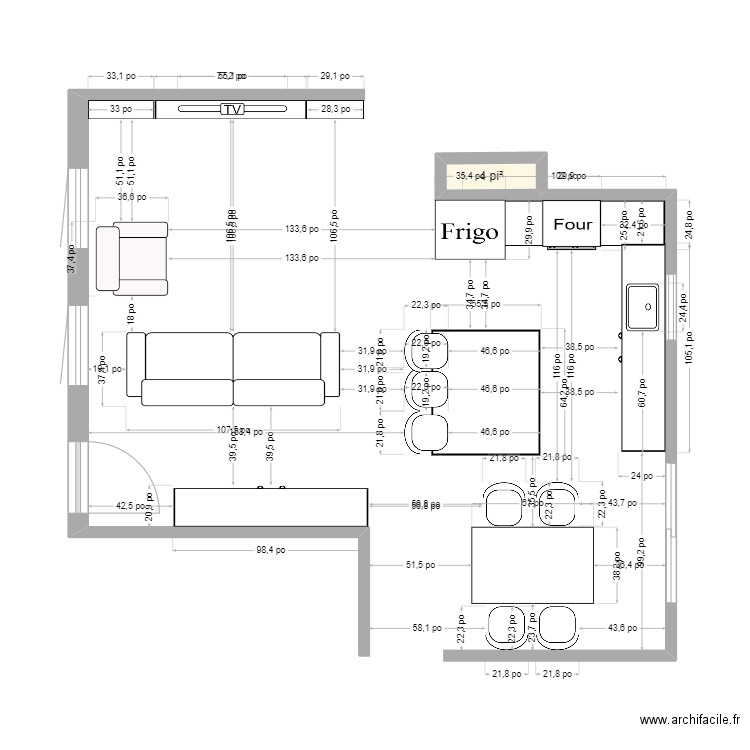 Cuisine repensée V2. Plan de 1 pièce et 0 m2