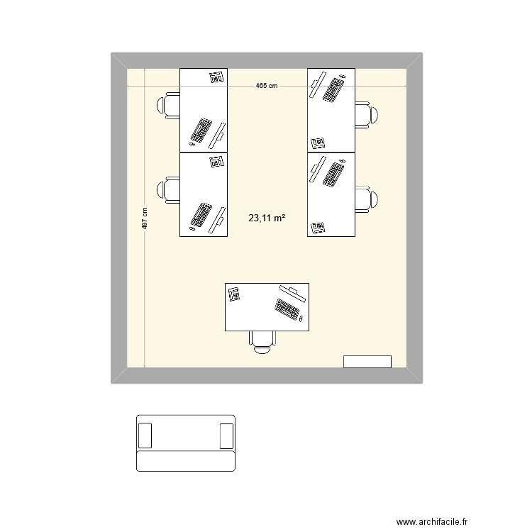 Bureau numérique 2. Plan de 1 pièce et 23 m2