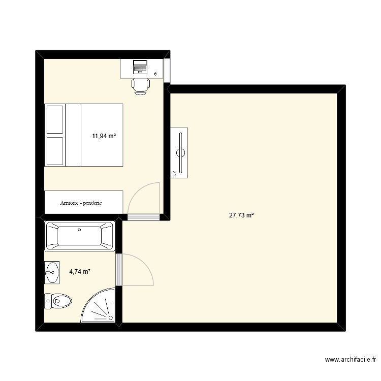 Moorea Zen Lodge - Module 1. Plan de 3 pièces et 44 m2