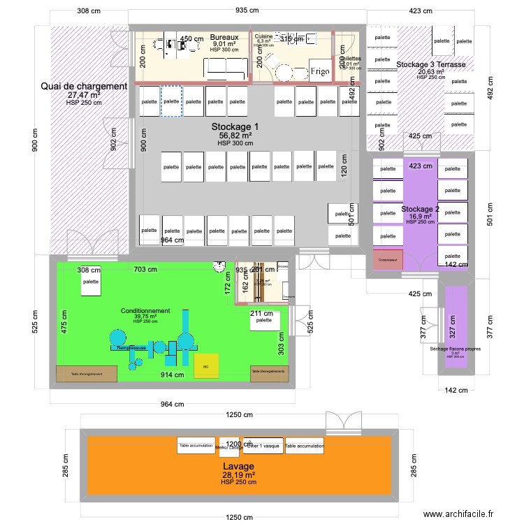 Plan atelier RE'FLACON 12_24. Plan de 11 pièces et 213 m2