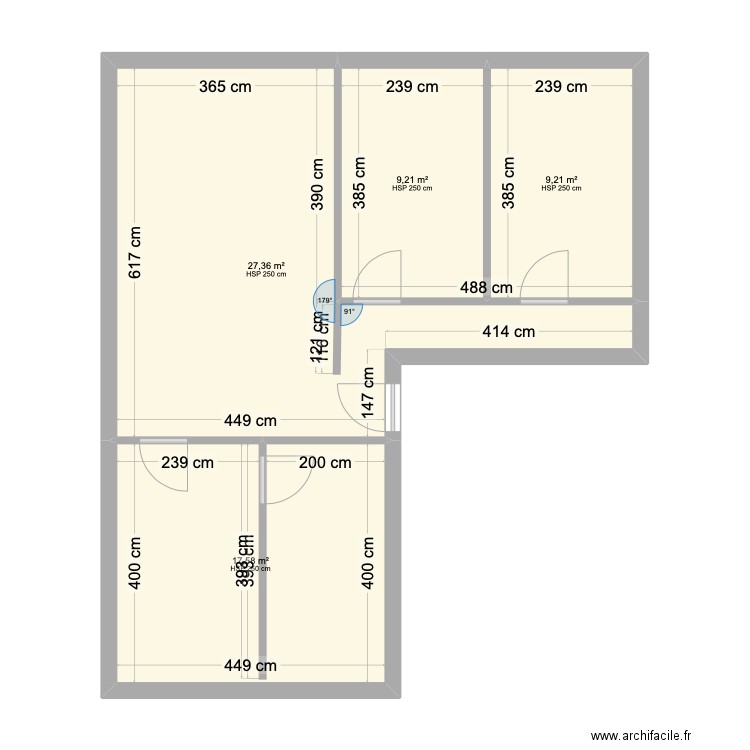 2e étage gauche HUGRET. Plan de 4 pièces et 63 m2