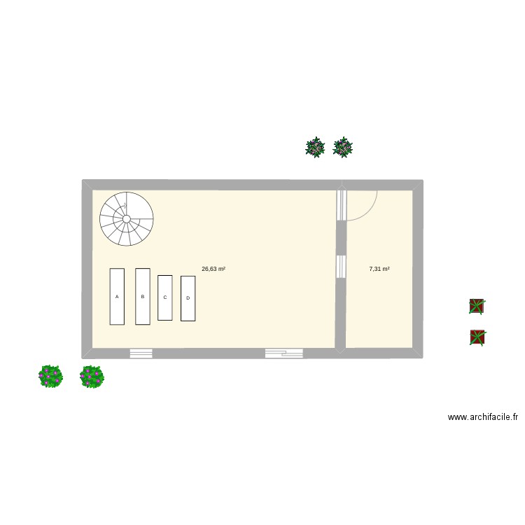 plplA. Plan de 2 pièces et 34 m2