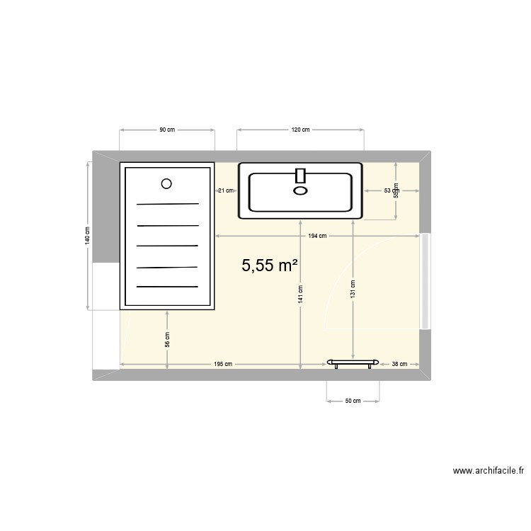 Salle de bains. Plan de 1 pièce et 6 m2