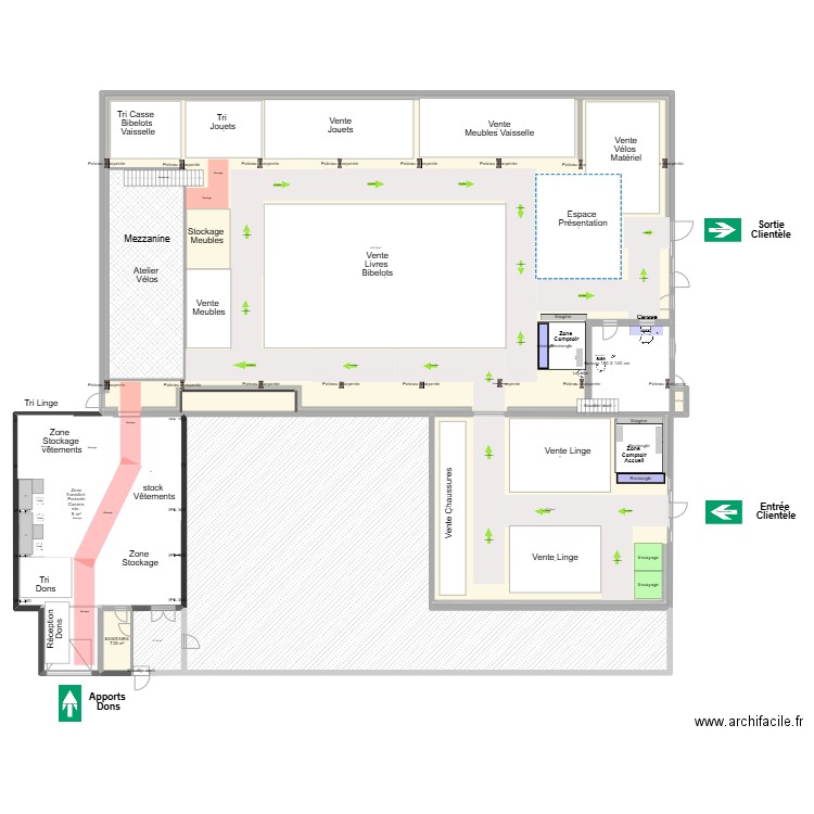 Implant atelier Vélos MEZZANINE 19/01/2025. Plan de 8 pièces et 1387 m2