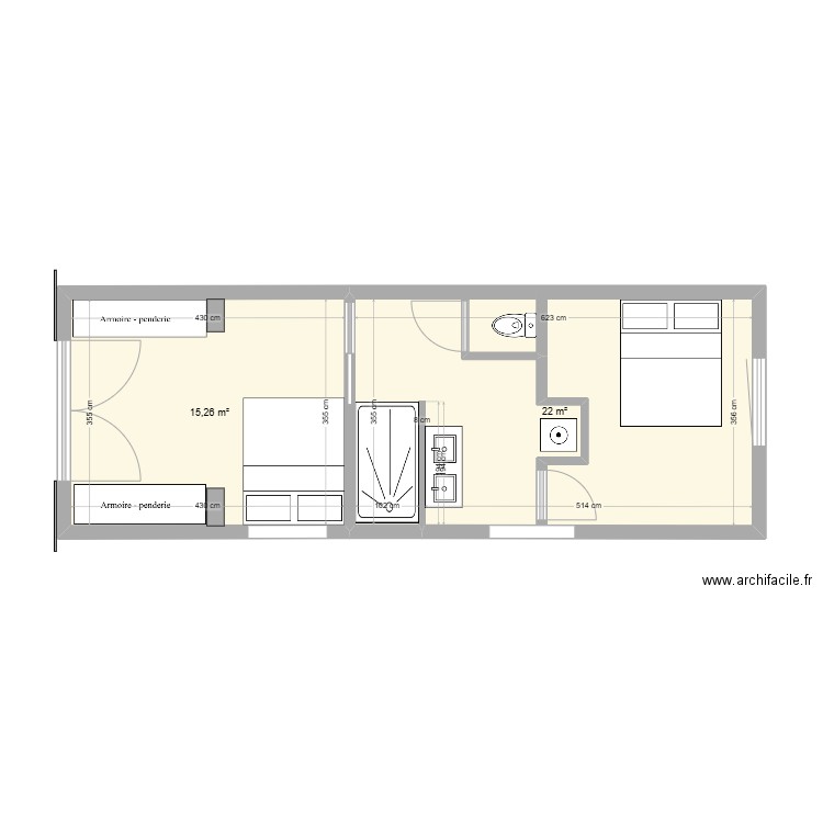 rdc. Plan de 2 pièces et 37 m2